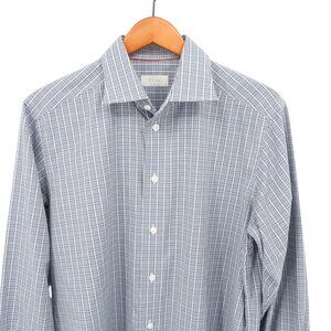 Eton Contemporary Plaid Blue Button Front Long Sleeve Dress Shirt 16 41